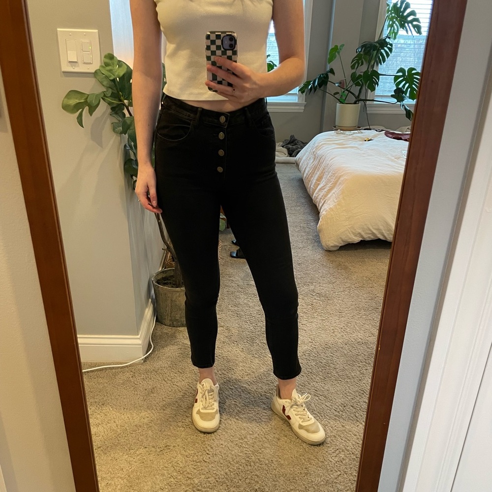 Black High Rise Ankle Skinny Jeans from &Denim